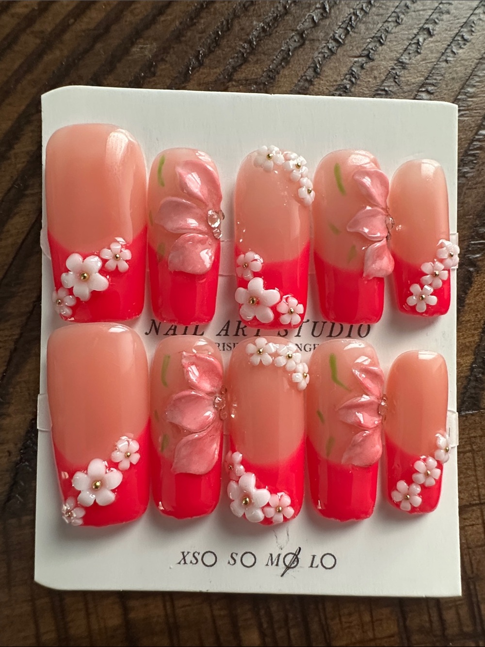 Pink Floral 3D Press-On Nails